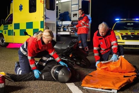 A motorcycle accident with paramedics on the scene